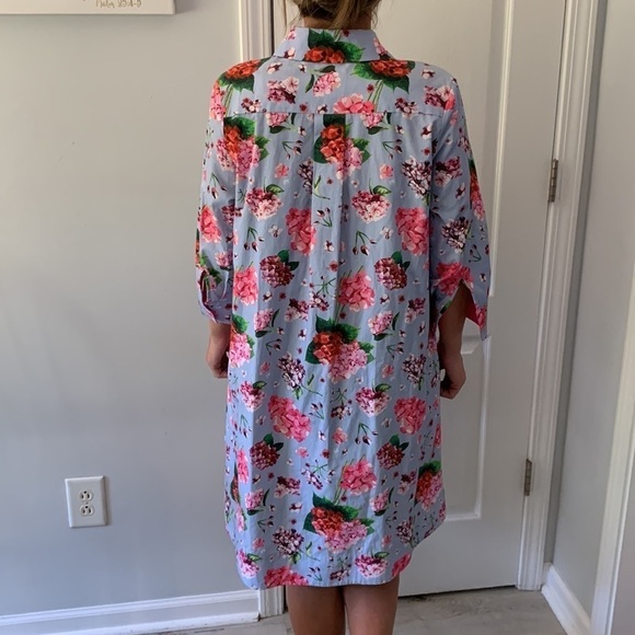 Perlavera size M floral blue pink shirt dress hydrangeas print - Picture 14 of 14